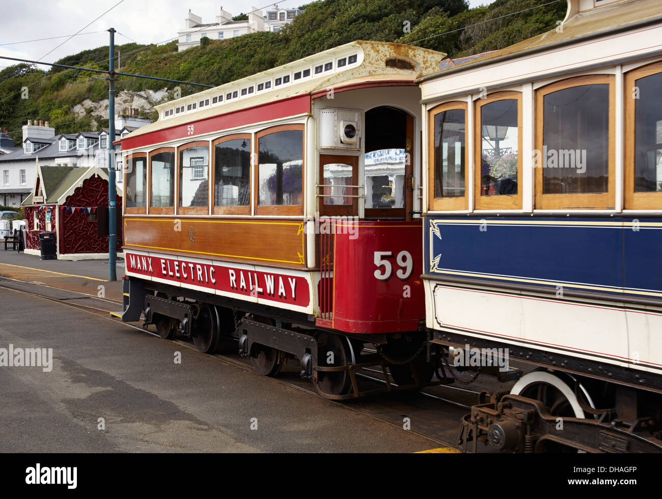 Manx Electric Railway kleiner Triebwagen Nummer 59 am Douglas Terminal Stockfoto