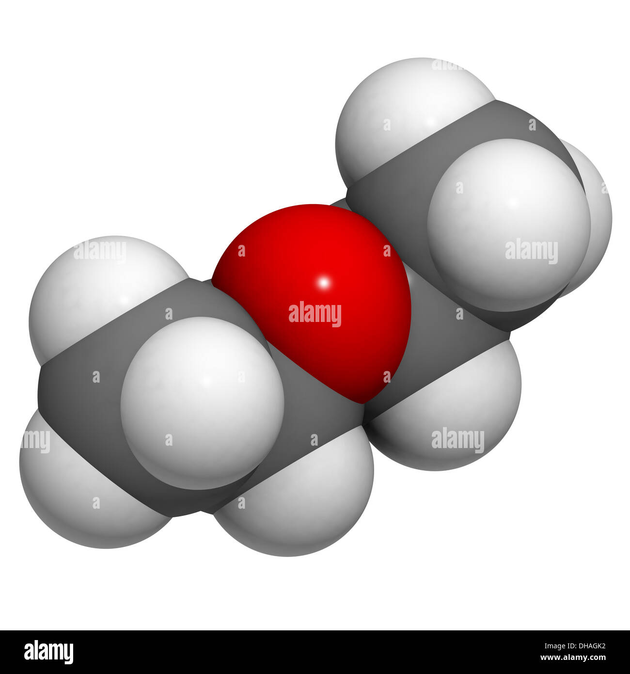Diethylether (Äther, Ethoxyethane, Et2O) Molekül, chemische Struktur. Sehr volatil und brennbaren organischen Lösungsmittel. Stockfoto