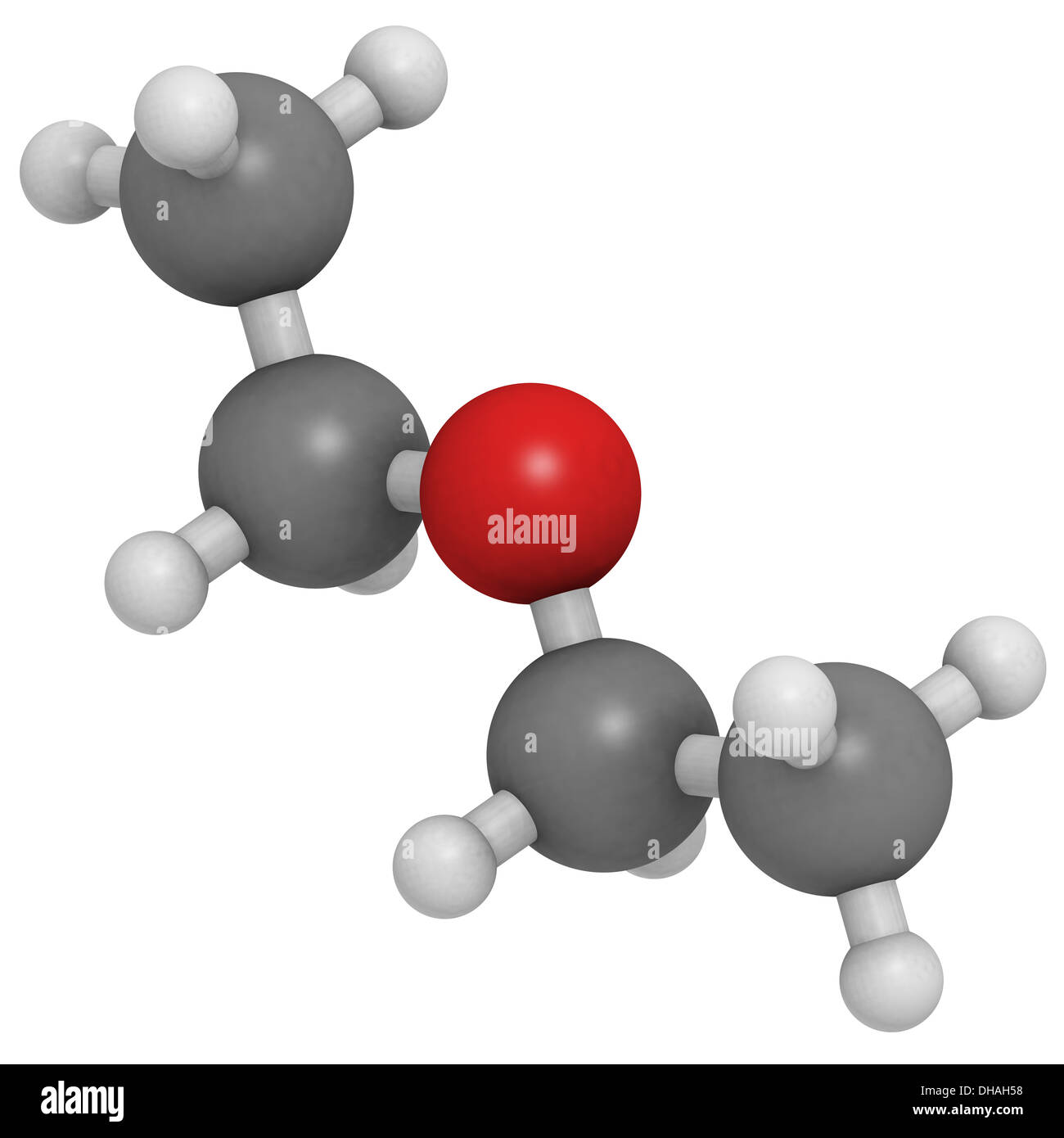 Diethylether (Äther, Ethoxyethane, Et2O) Molekül, chemische Struktur. Sehr volatil und brennbaren organischen Lösungsmittel. Stockfoto