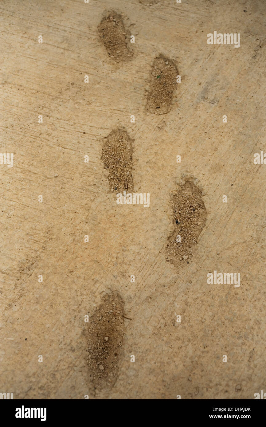 Fußspuren im Zement. Stockfoto
