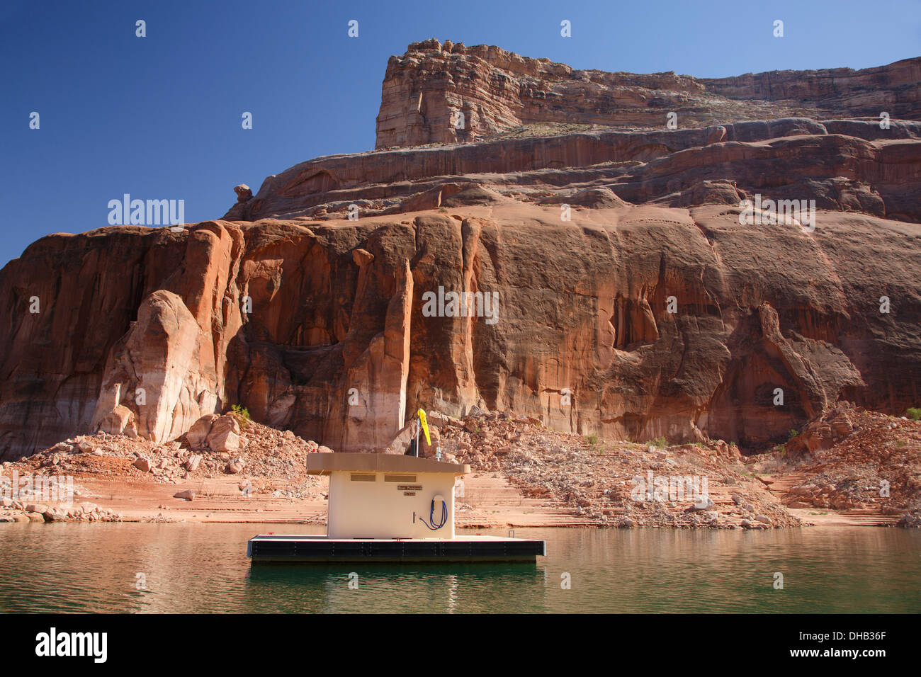 Rock Creek schwimmende Toilette, Lake Powell, Glen Canyon National Recreation Area, Page, Arizona. Stockfoto