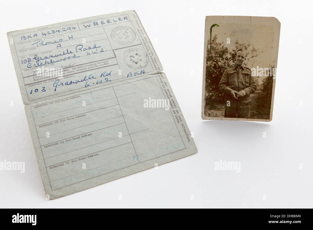 Wichtig WWII historisches Dokument/Dokumente im Zusammenhang mit Herrn Thomas Henry Wheeler, Großvater der Fotograf Peter Wheeler. Stockfoto