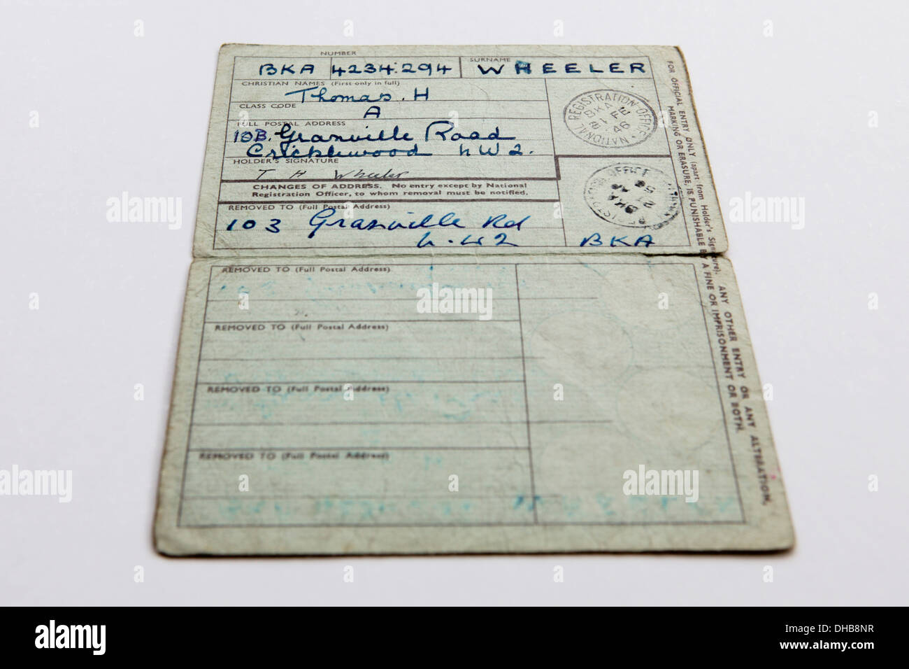 Wichtig WWII historisches Dokument/Dokumente im Zusammenhang mit Herrn Thomas Henry Wheeler, Großvater der Fotograf Peter Wheeler. Stockfoto