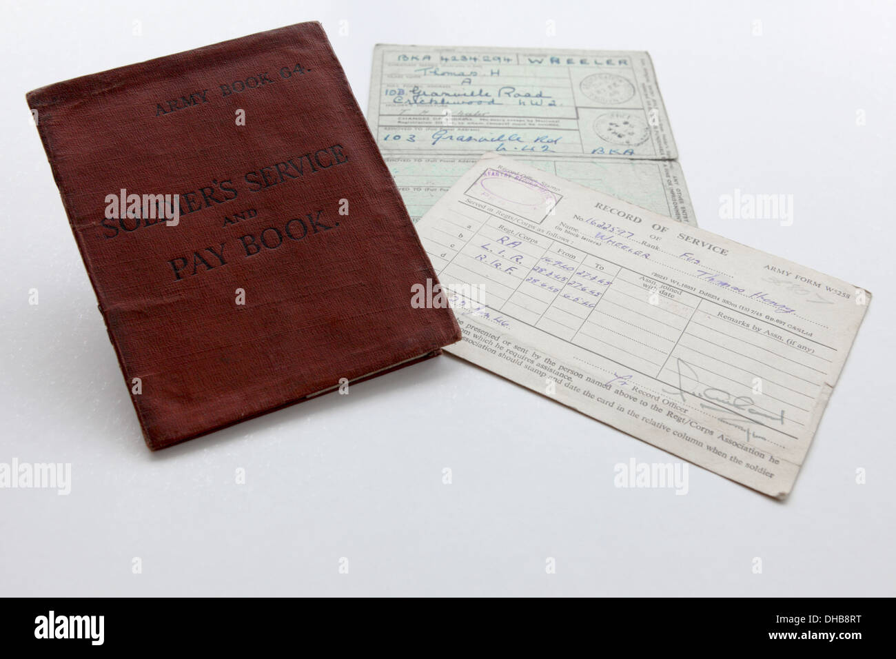 Wichtig WWII historisches Dokument/Dokumente im Zusammenhang mit Herrn Thomas Henry Wheeler, Großvater der Fotograf Peter Wheeler. Stockfoto