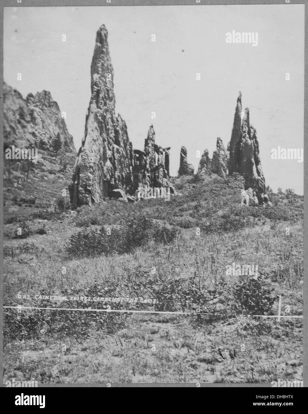 Die Cathedral Spires im Garden of the Gods im El Paso County, Colorado, verfügt über markante Felsformationen und ist Teil des Garden of the Gods Park. Stockfoto