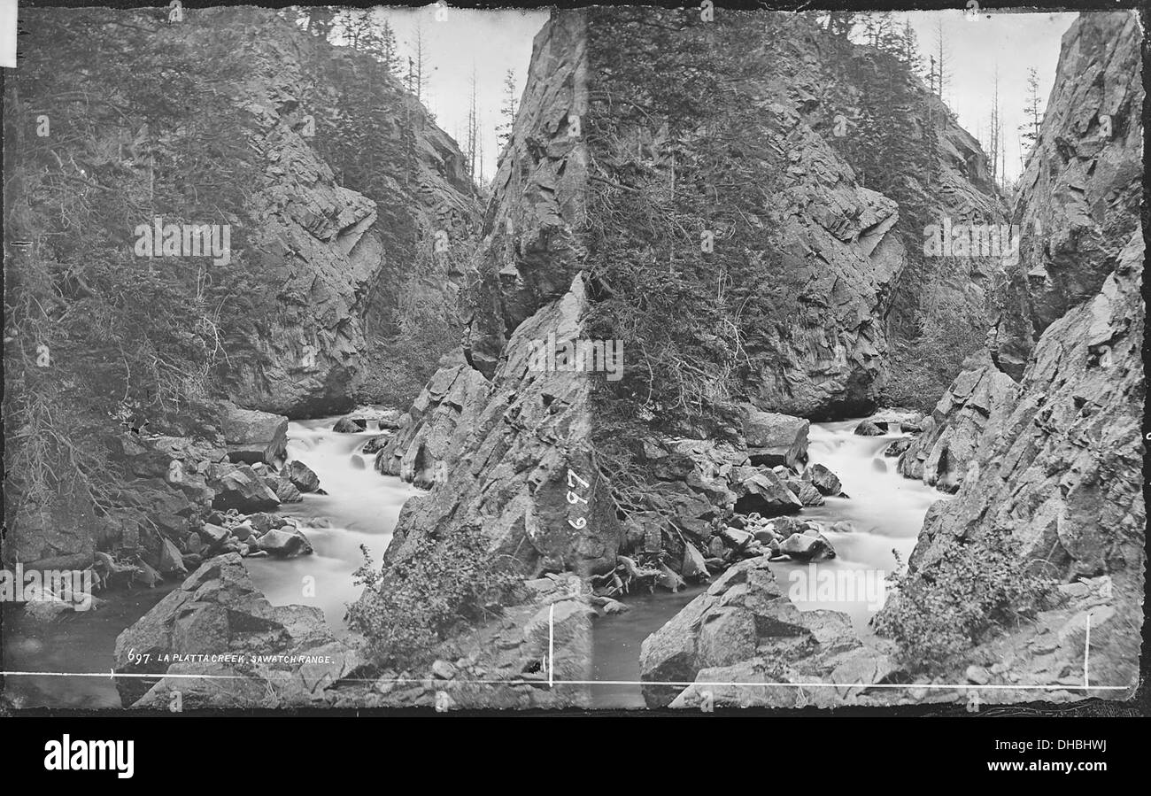 Kaskaden in die Schlucht La Plate Creek. Chaffee County, Colorado. 517515 Stockfoto