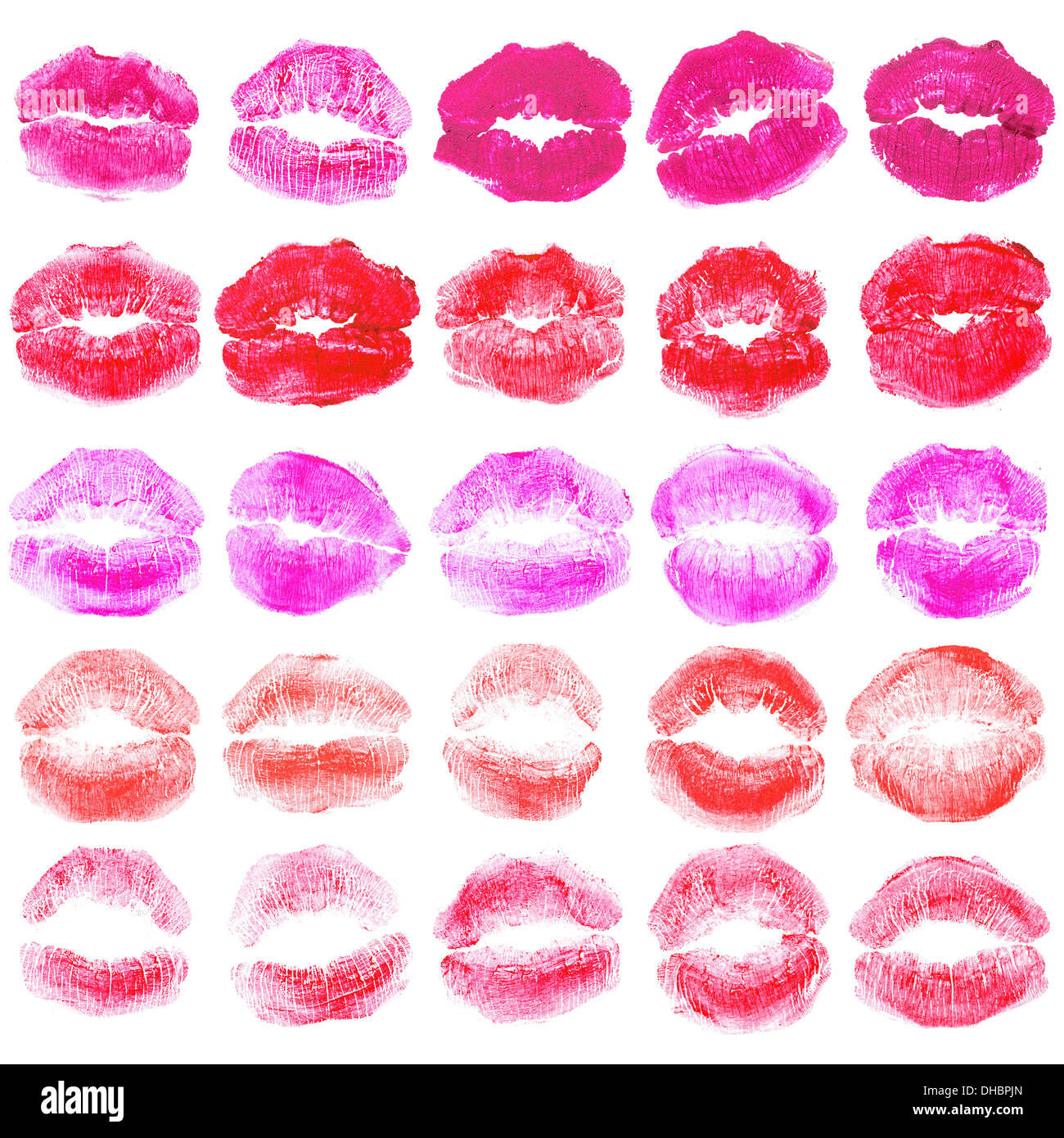 25 einzigartige Lippenstift Kuss Formen Stockfoto