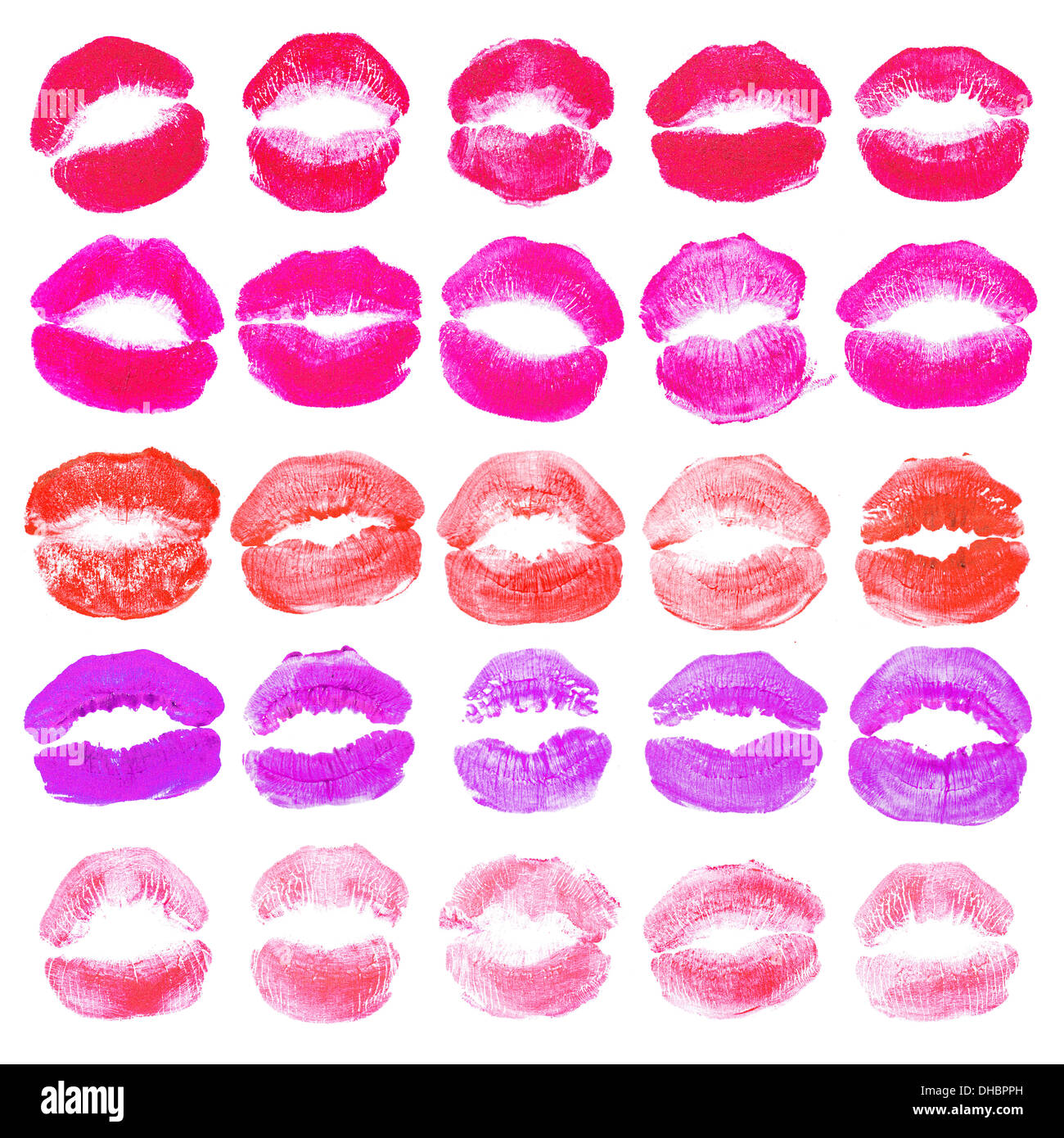 Satz von 25 einzigartige Lippenstift Kuss Formen Stockfoto