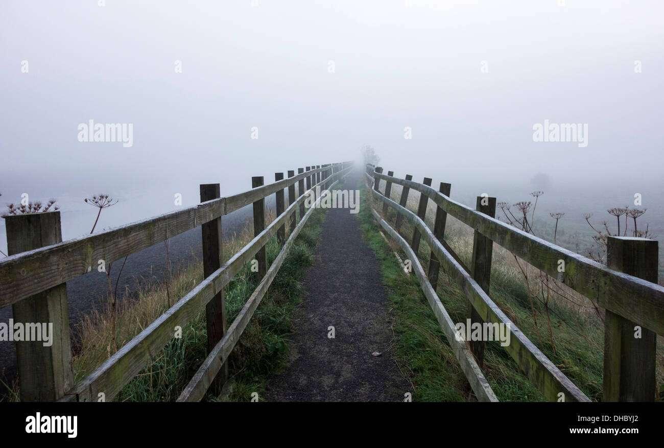 Wanderweg am nebligen Tag Stockfoto