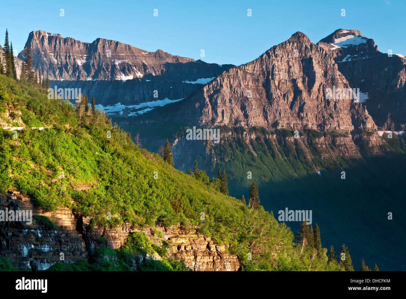 In der Nähe von Logan Pass, Glacier National Park, Montana, Reittiere Clements, Oberlin und Canon. Stockfoto