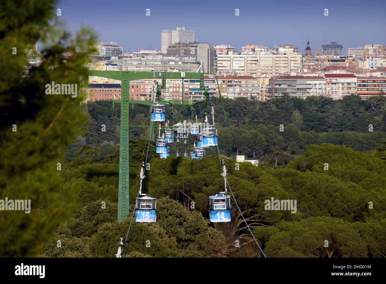 MADRID, Spanien - die Cable Cars die Besucher im Herzen der Stadt transportieren Stockfoto