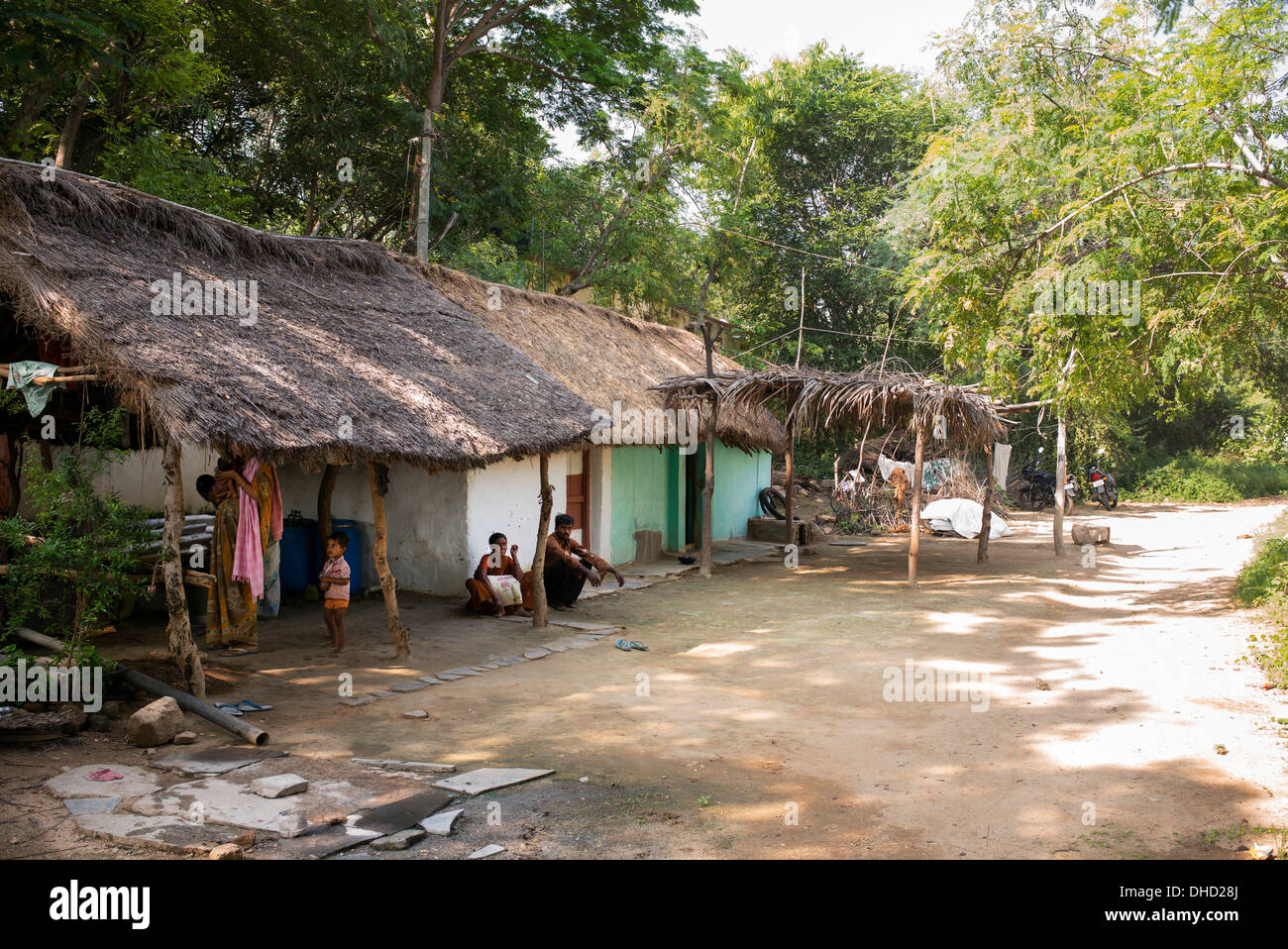 Indische Bauerndorf reetgedeckten Haus. Andhra Pradesh, Indien Stockfoto