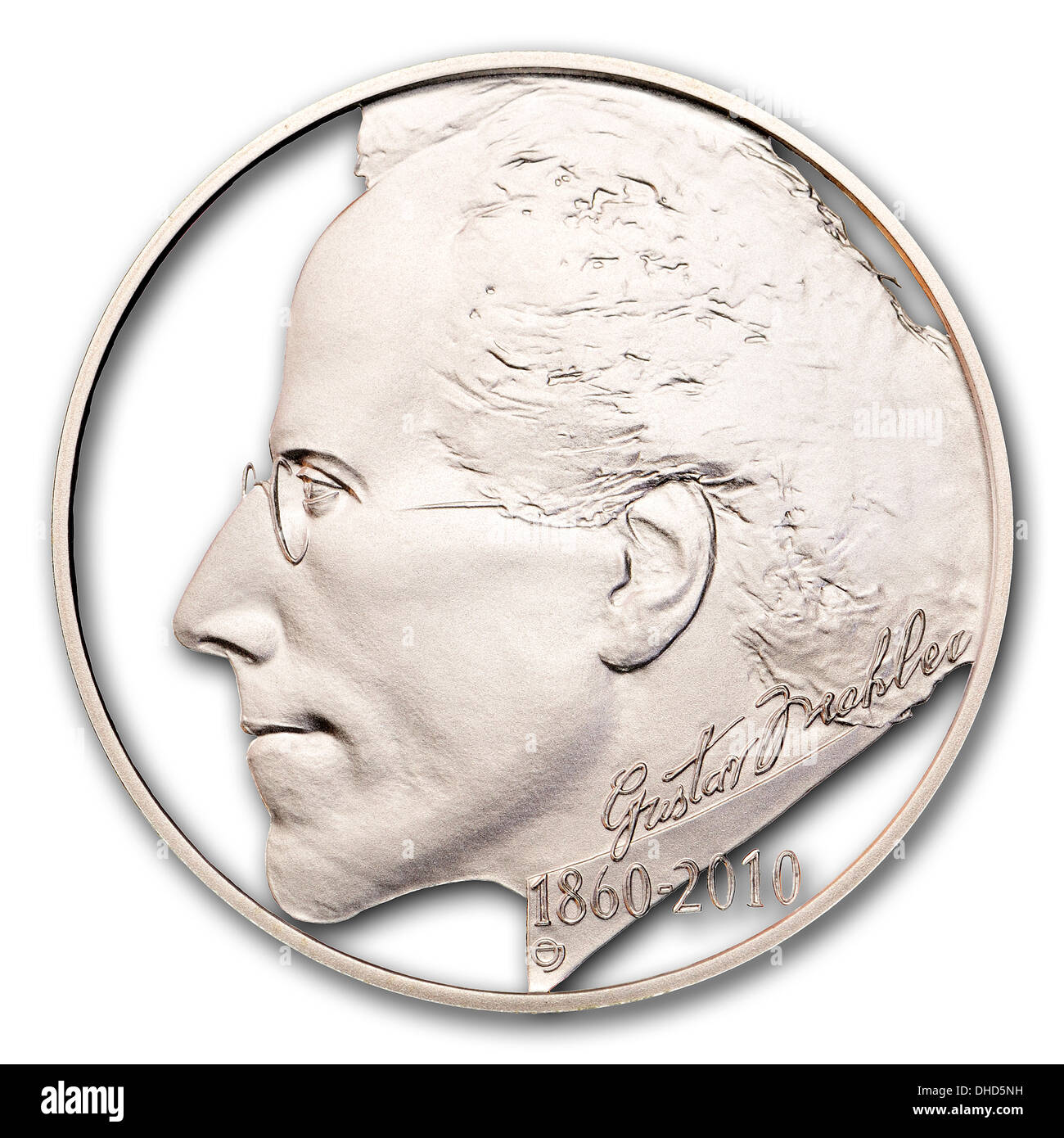 Porträt von Gustav Mahler (Komponist) von 200Kc Silber-Gedenkmünze aus der Tschechischen Republik. Stockfoto