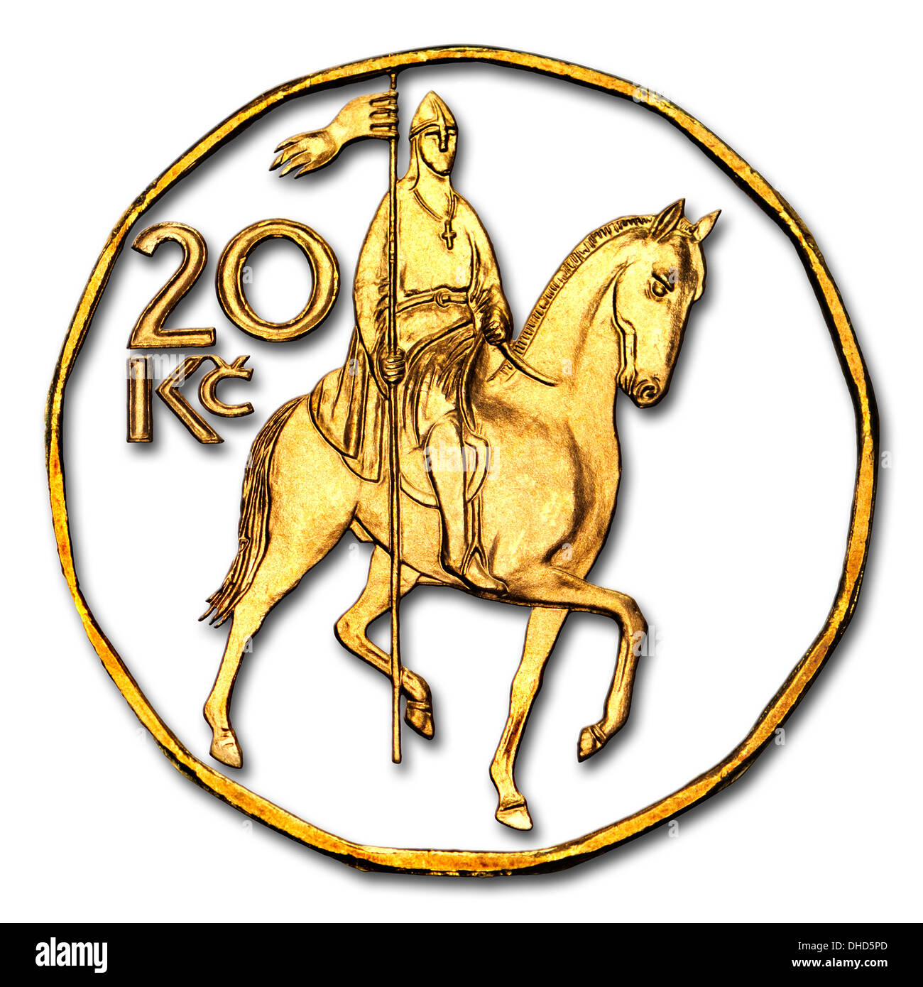 King Wenceslas - vom Pferderücken aus tschechischen 20 Kc Münze. Nach der Statue auf dem Wenzelsplatz, Prag Stockfoto