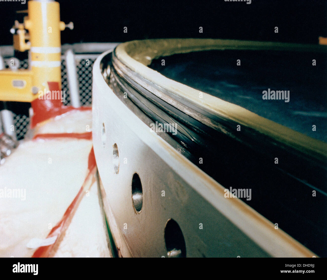 Er ist ein Close-out-Absatz von der Spitze des Segments achtern der Raumfähre Challenger-Mission geflogen recht solide booster Stockfoto
