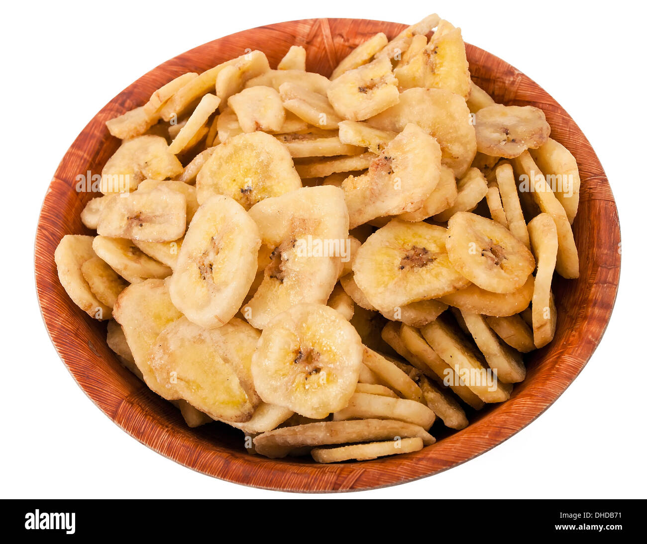 Bananen-chips in Schüssel - Aufnahme im studio Stockfoto