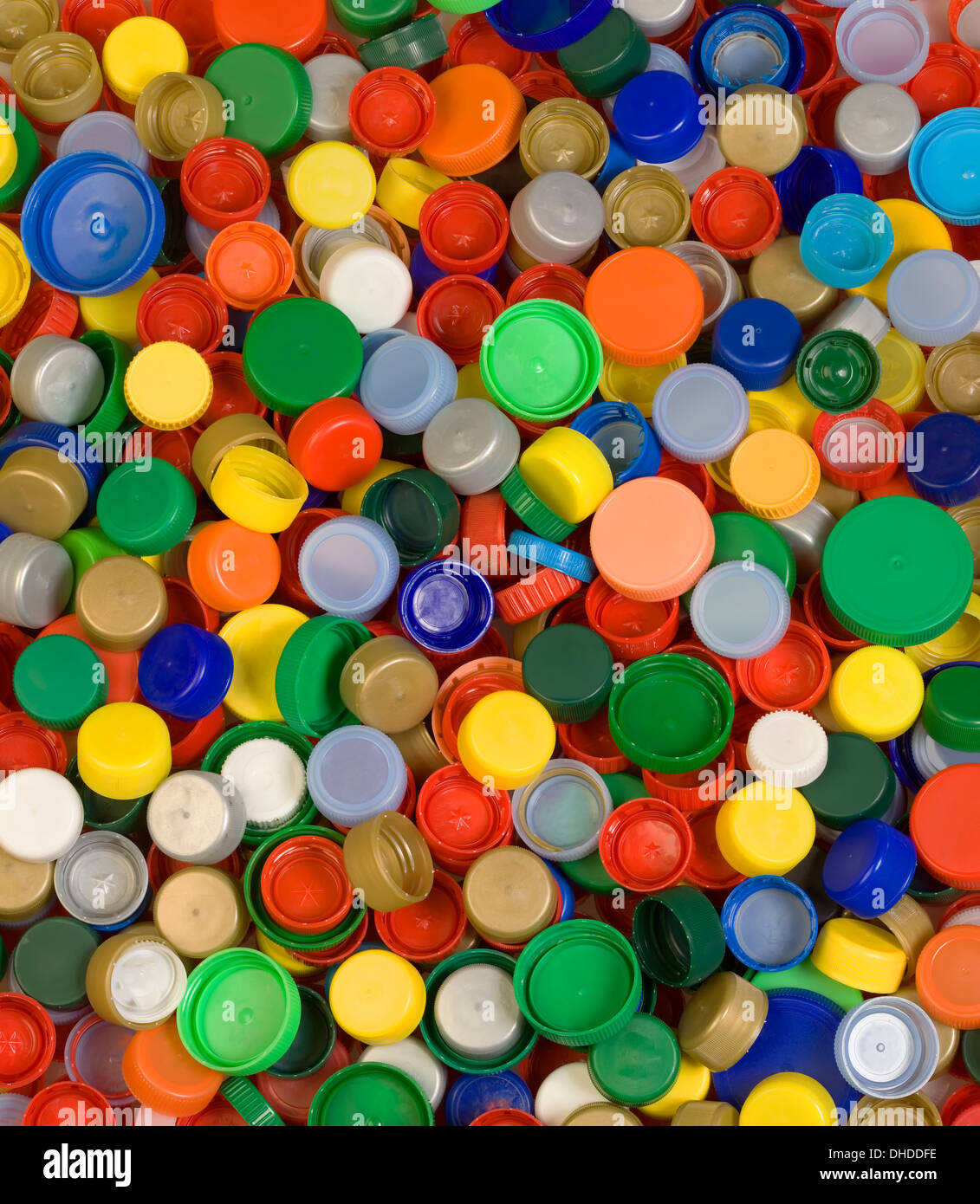 Farbenfrohe Plastic Bottle Caps Hintergrund Stockfoto