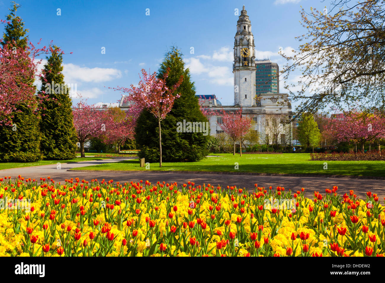 Rathaus, Alexandra Gardens, Cathays Park, Cardiff, Wales, Vereinigtes Königreich, Europa Stockfoto