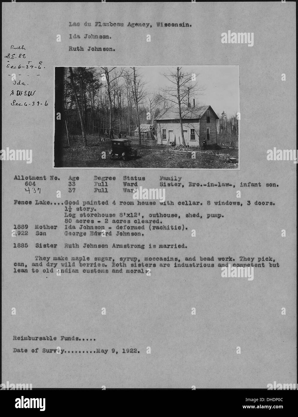 Eine Fotografie von Ida Johnson und Ruth Johnson, die einen Moment in der Zeit von zwei Individuen einfangen, möglicherweise bedeutende Persönlichkeiten in einem sozialen oder historischen Kontext. Stockfoto