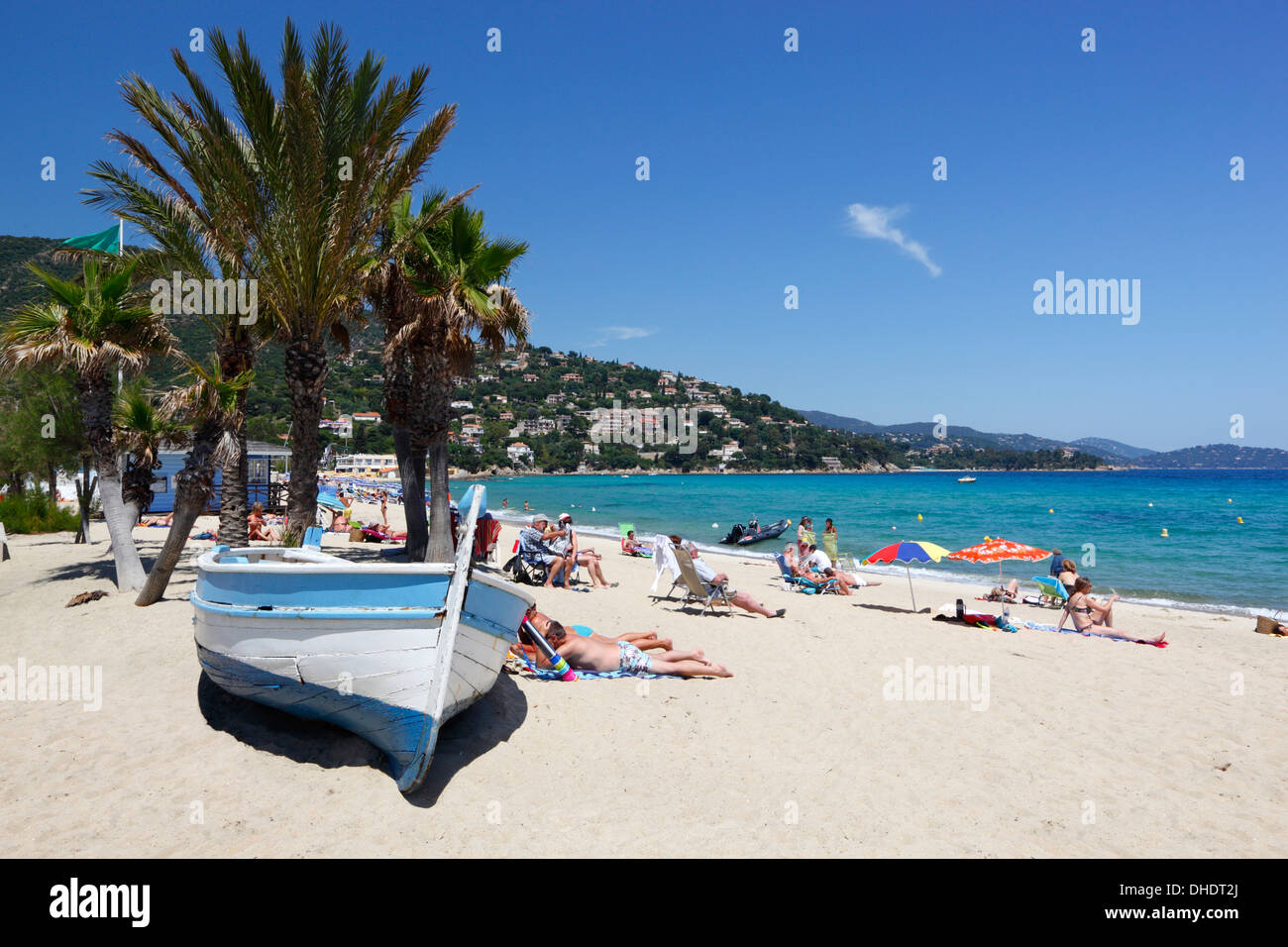 Saint-Clair Beach, Le Lavandou, Var, Provence-Alpes-Côte d ' Azur, Provence, Frankreich, Mittelmeer, Europa Stockfoto