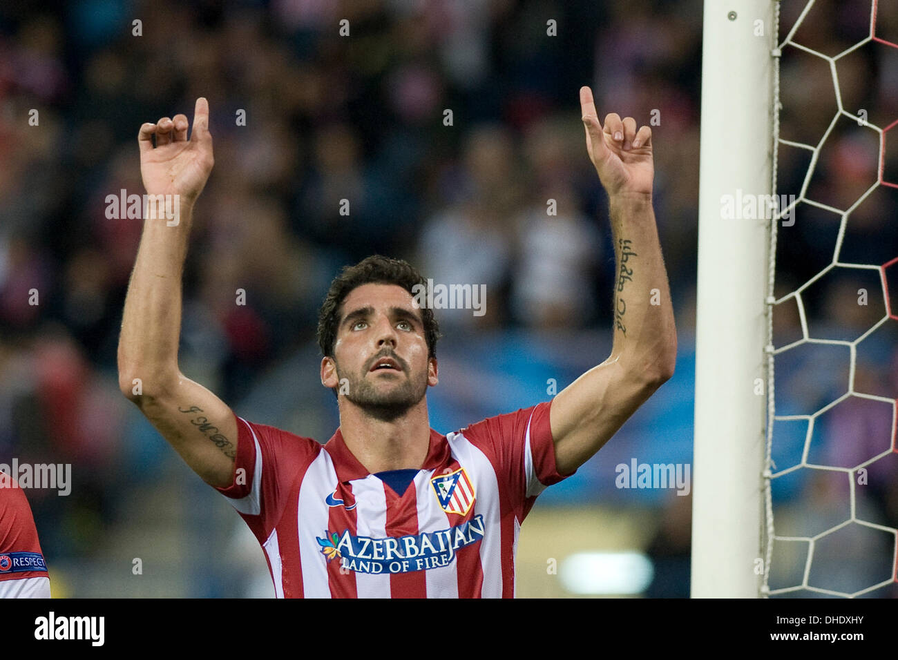 Madrid, Oscar Gonzalez. 7. November 2013. die UEFA Champions League Fußballspiel Club Atletico Madrid gegen Austria Wien im Vicente Calderon Stadion in Madrid. : Bildnachweis Oscar Gonzalez/NurPhoto: Oscar Gonzalez/NurPhoto/ZUMAPRESS.com/Alamy Live-Nachrichten Stockfoto
