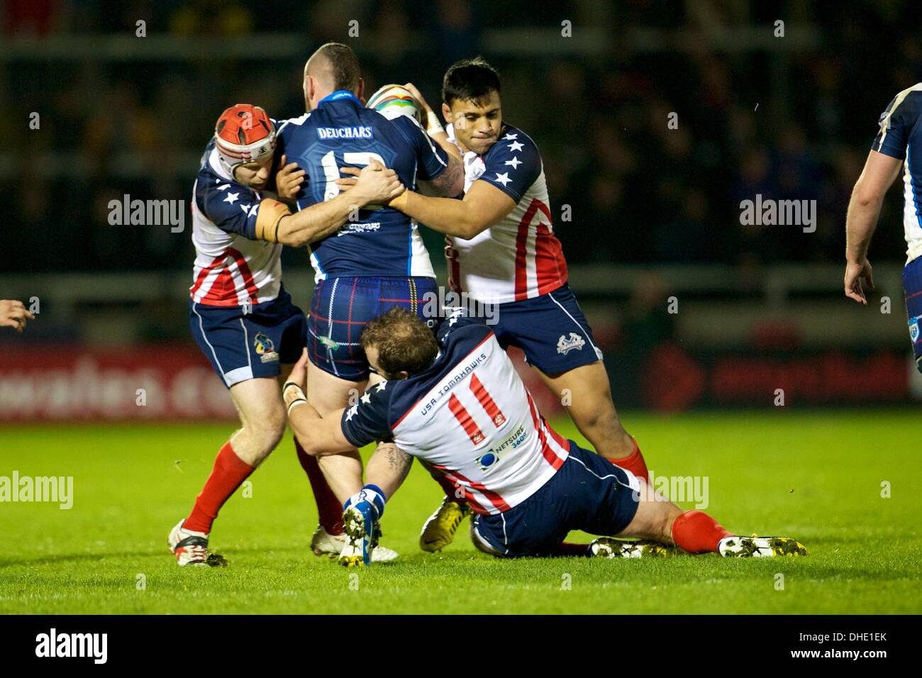 Salford, UK. 7. November 2013. Dale Ferguson (Schottland Huddersfield Riesen) während der Rugby League World Cup Gruppe C/D Spiel zwischen Schottland und den USA aus dem AJ-Bell-Stadion. Bildnachweis: Aktion Plus Sport/Alamy Live-Nachrichten Stockfoto