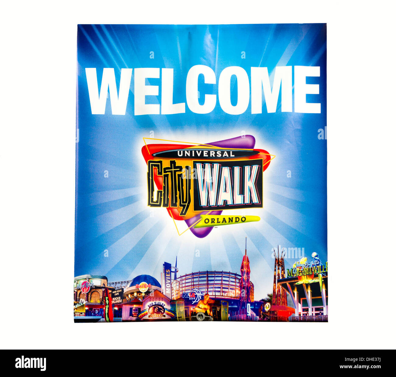 Willkommen Sie bei City Walk Banner, Universal Orlando Resort, Orlando, Zentral-Florida, USA Stockfoto