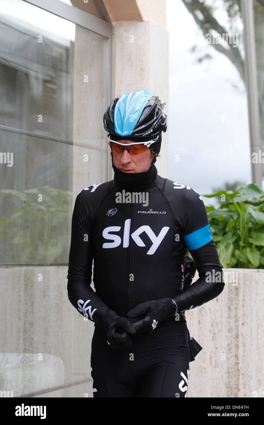 Bradley Wiggins nach Trainingssaison in seine pre-Season-Bühne auf der Insel Mallorca in Spanien gesehen. Stockfoto