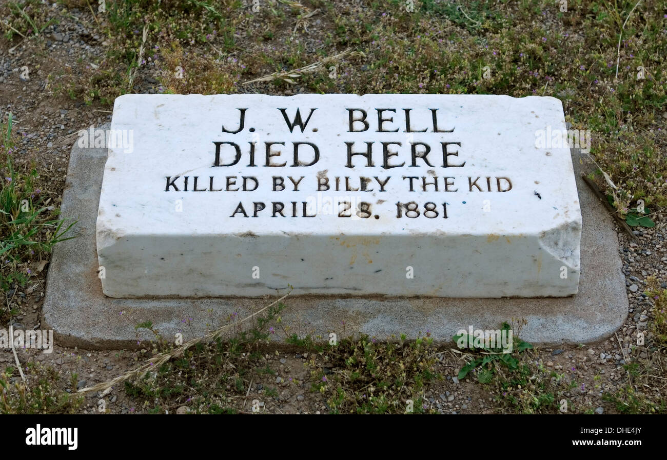 Marker, wo j. W. Bell von Billy the Kid, Lincoln, New Mexico USA getötet wurde Stockfoto