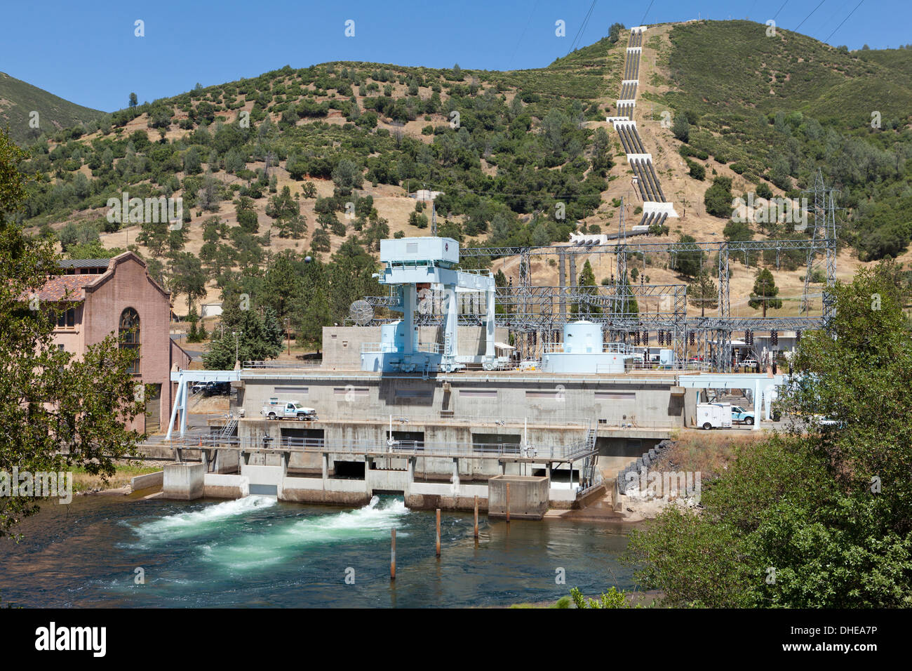 Hetch Hetchy Mokassin Powerhouse - Mokassin-Reservoir, Kalifornien USA Stockfoto