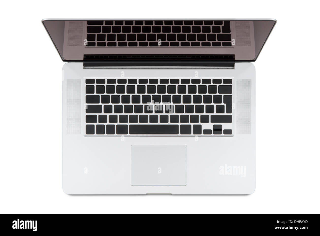 Draufsicht der modernen Netzhaut Laptop, isoliert auf weißem Hintergrund. Hohe Qualität. Stockfoto