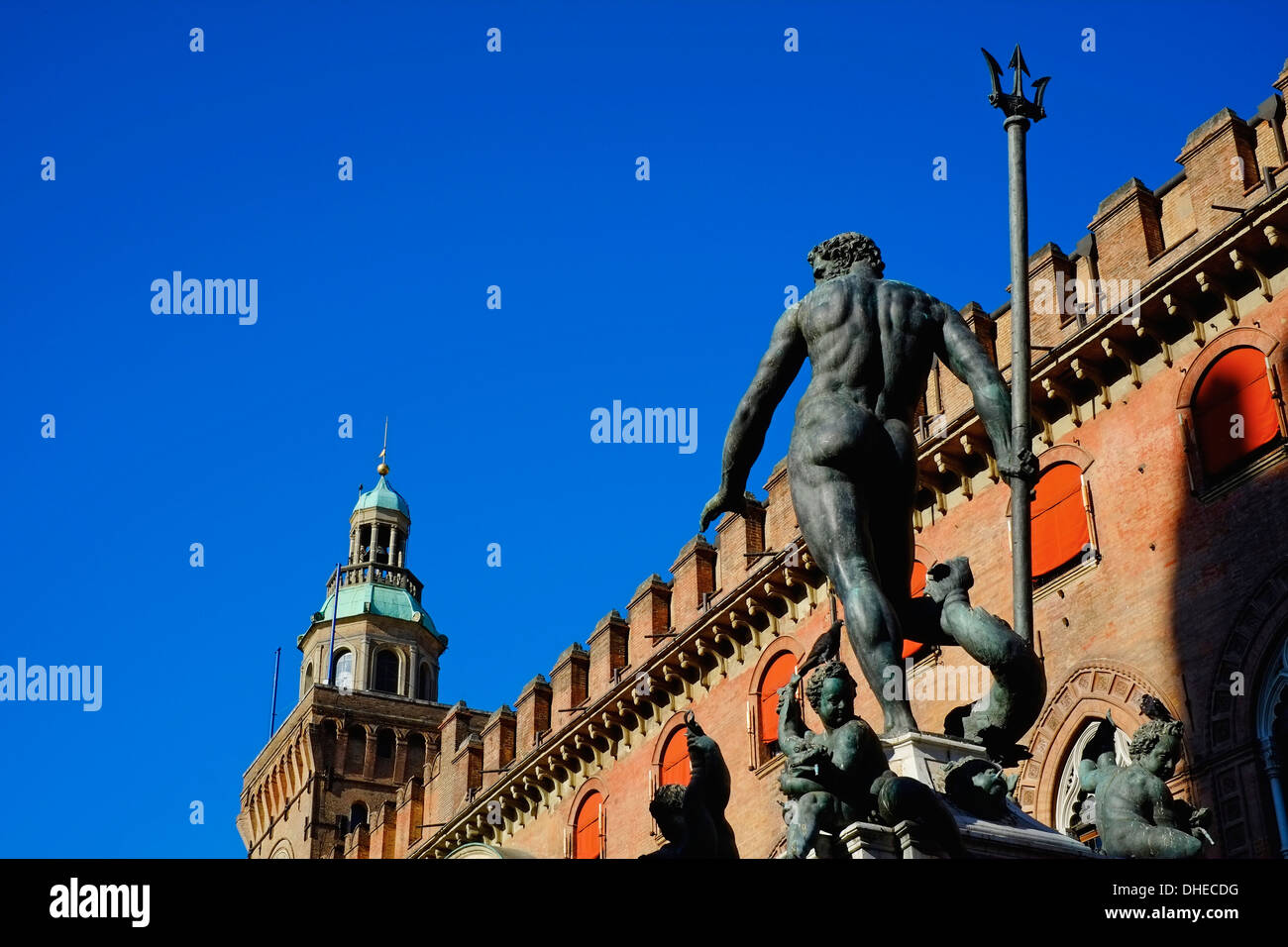 Fontana del Nettuno, Piazza Maggiore, Bologna, Emilia-Romagna, Italien, Europa Stockfoto