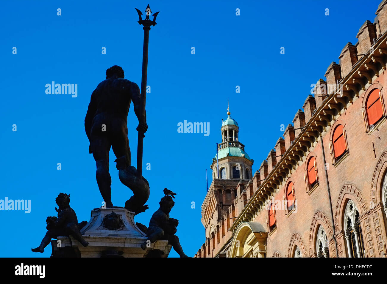 Fontana del Nettuno, Piazza Maggiore, Bologna, Emilia-Romagna, Italien, Europa Stockfoto