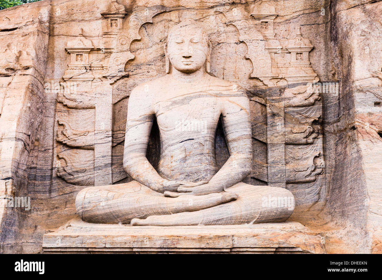 Buddha in Meditation sitzen, Felsentempel Gal Vihara, Polonnaruwa, UNESCO-Weltkulturerbe, Sri Lanka, Asien Stockfoto