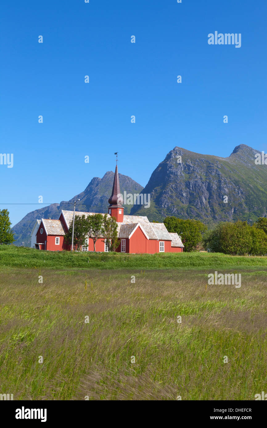 Flakstad Kirche, Lofoten Inseln, Norwegen, Skandinavien, Europa Stockfoto