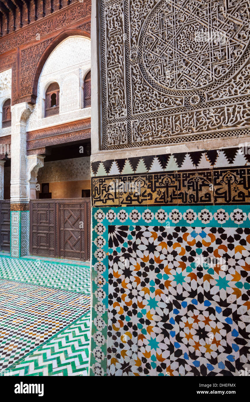 Bou Inania Medersa, Medina, UNESCO World Heritage Site, Meknes, Meknès-Tafilalet, Marokko, Nordafrika, Afrika Stockfoto