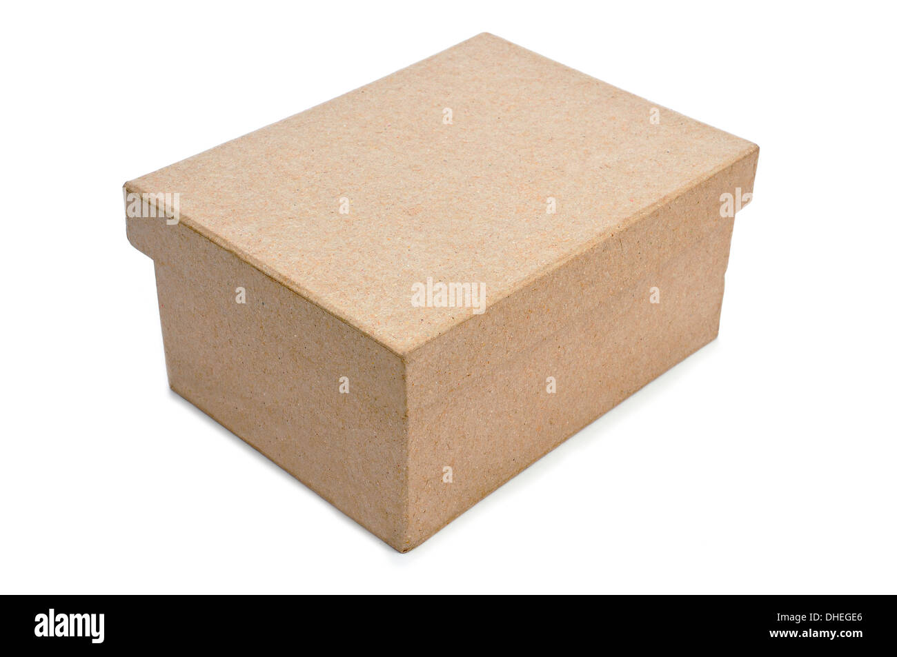 einen Karton mit Deckel auf weißem Hintergrund Stockfoto