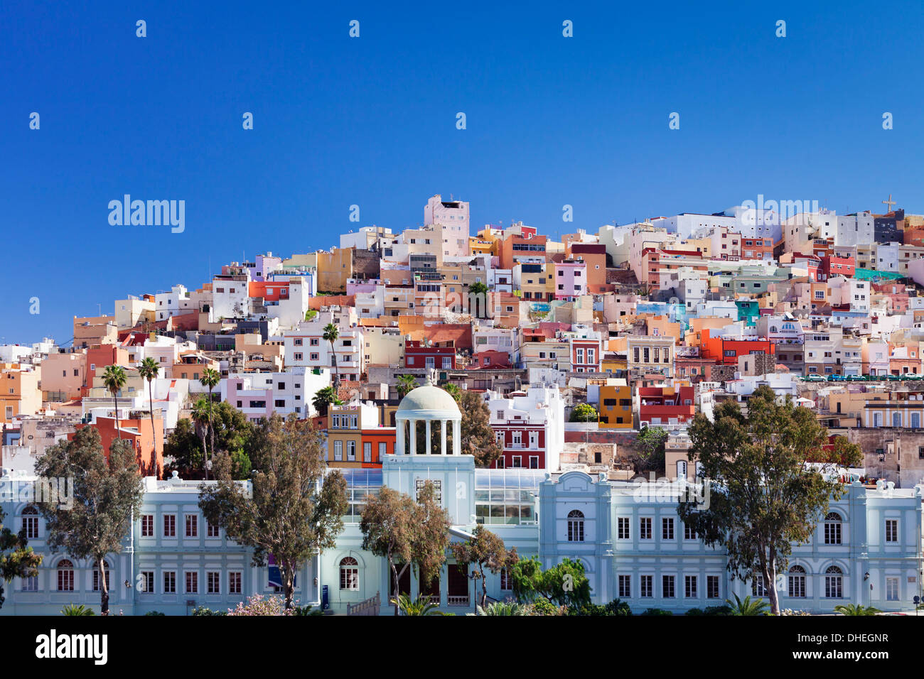 Farbige Gebäude im Bezirk von San Juan, Las Palmas, Gran Canaria, Kanarische Inseln, Spanien, Europa Stockfoto