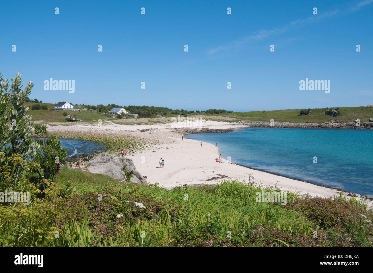 St. Agnes mit Gugh im Hintergrund, Isles of Scilly, Cornwall, Vereinigtes Königreich, Europa Stockfoto