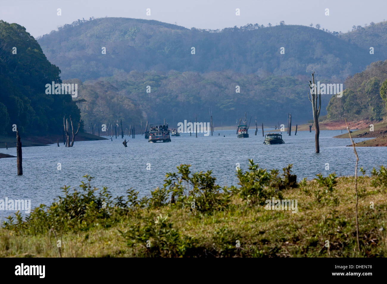 Bootfahren, Periyar Tiger Reserve, Thekkady, Kerala, Indien, Asien Stockfoto