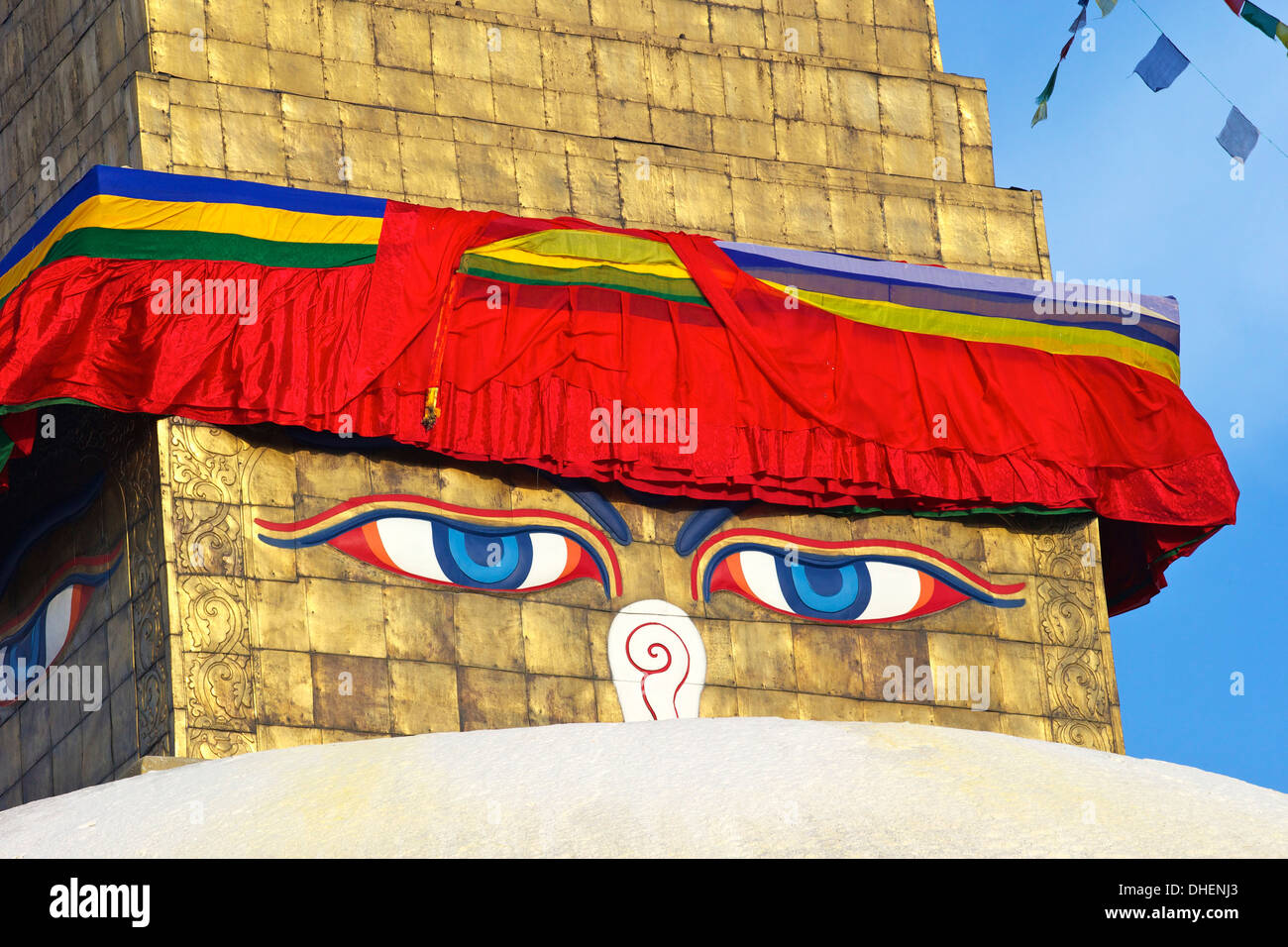 Alle sehenden Augen von Buddha, Boudhanath Stupa, UNESCO-Weltkulturerbe, Kathmandu, Nepal, Asien Stockfoto