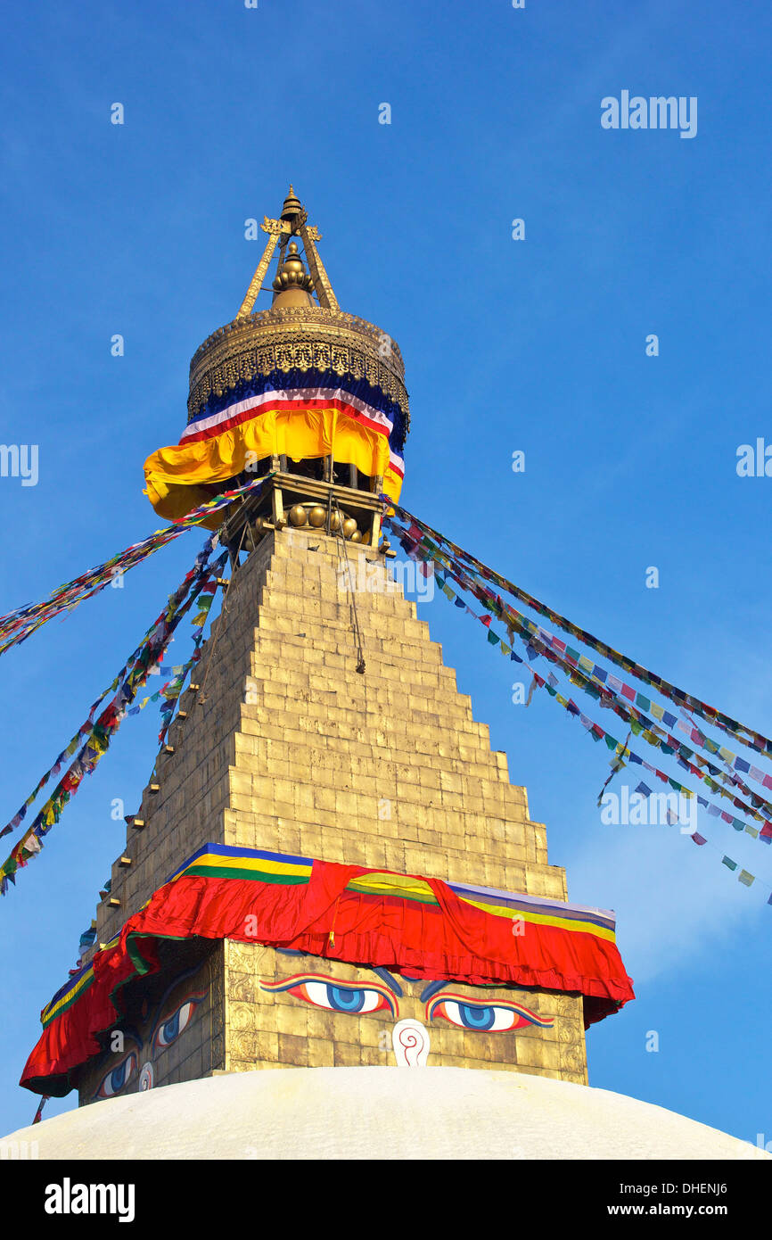 Alle sehenden Augen von Buddha, Boudhanath Stupa, UNESCO-Weltkulturerbe, Kathmandu, Nepal, Asien Stockfoto