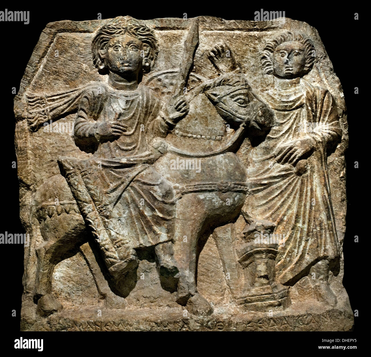 Bas-Relief gewidmet dem Gott Jumper Maneros II Jahrhundert AD Dura - Europos Syrien Stockfoto