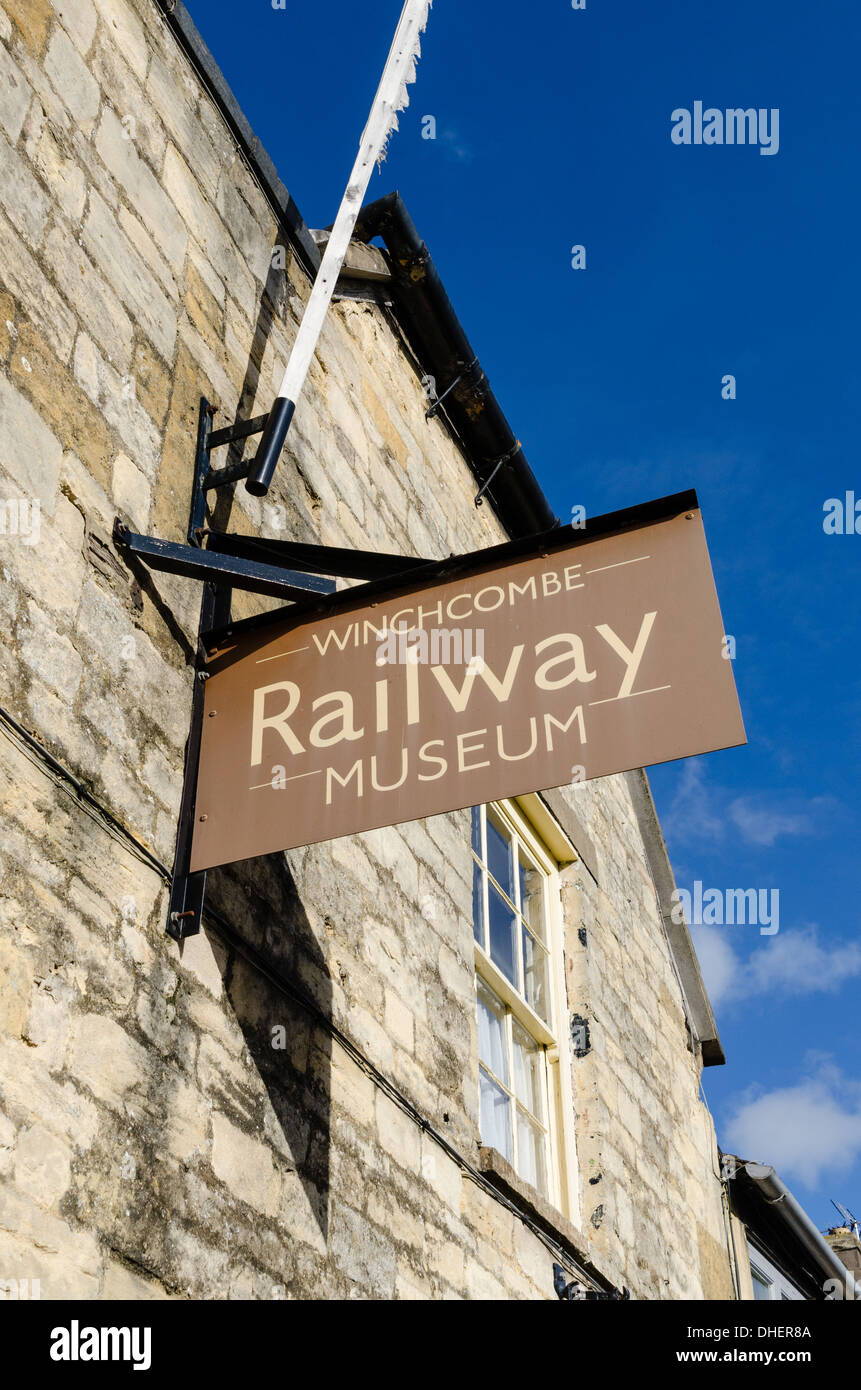 Zeichen für Winchcombe Eisenbahnmuseum in den Cotswolds Stockfoto