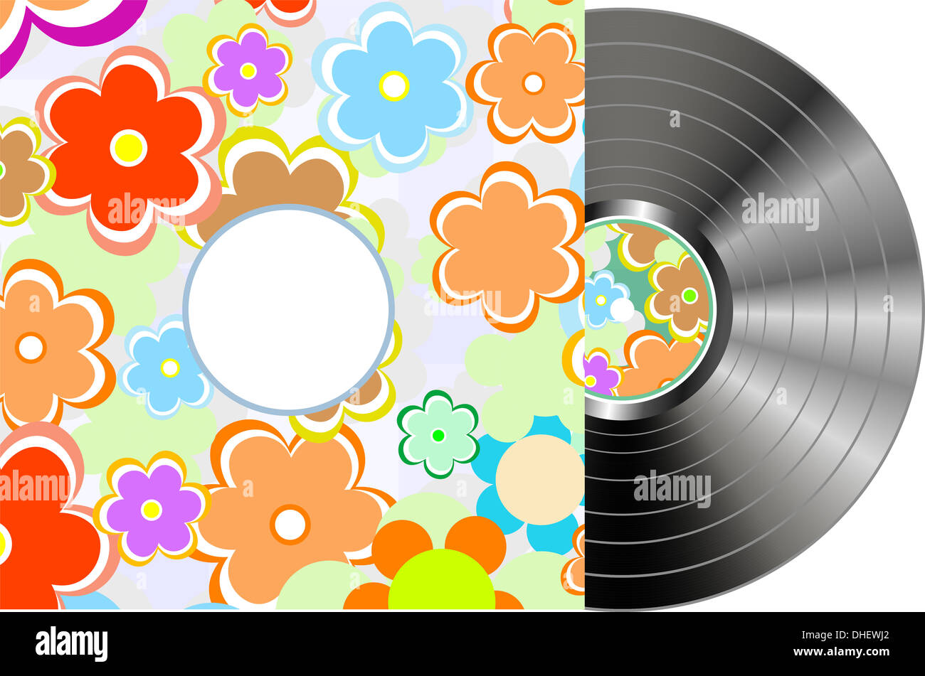Vinyl-Disc-Deckel in Textur Blumen Verpackung Stockfoto