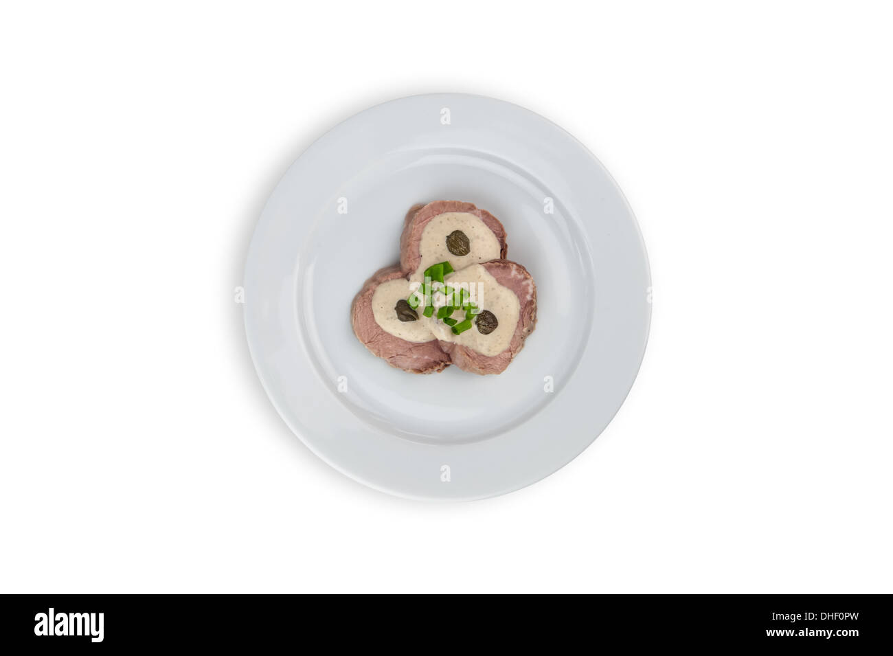 Stück Kalbfleisch mit Thunfischsauce Stockfoto