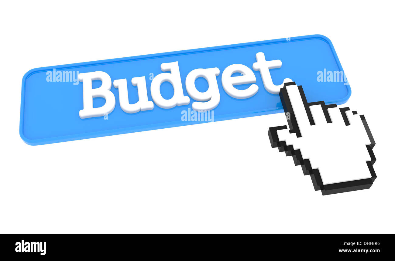 Budget-Taste mit Hand-Cursor. Stockfoto