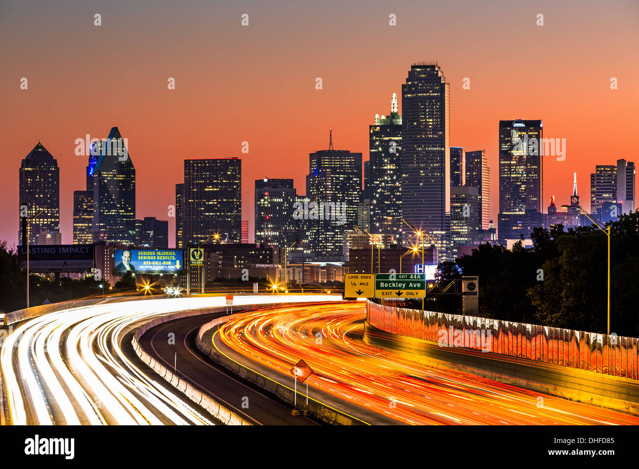 Dallas Skyline bei Sonnenaufgang Stockfoto