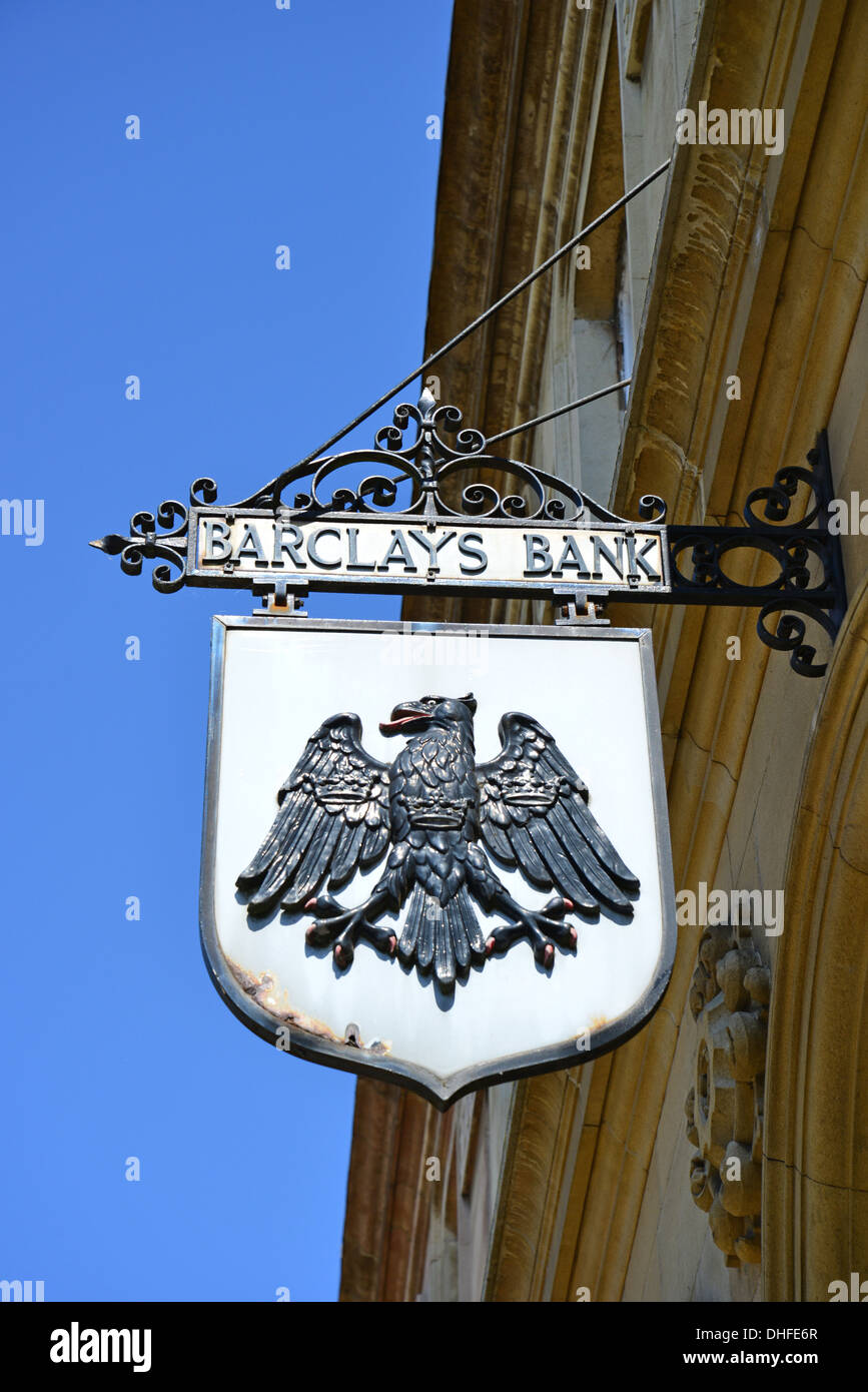 Vintage Barclays Bank Zeichen, Broad Street, Stamford, Lincolnshire, England, Vereinigtes Königreich Stockfoto