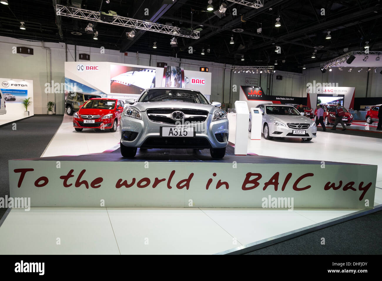 Chinesischer BAIC Autos auf dem Display auf der Dubai Motor Show 2013 Vereinigte Arabische Emirate Stockfoto